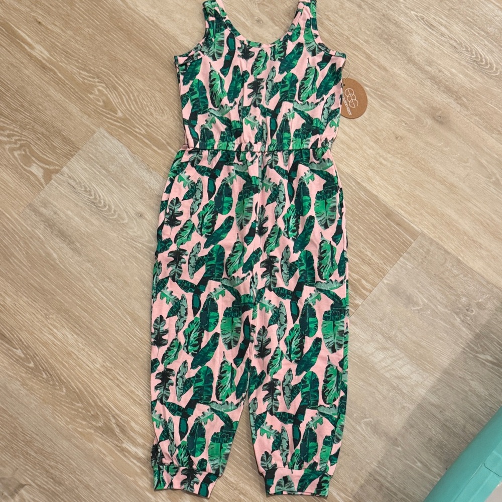 Leafy Green and Pink Kids Jumpsuit